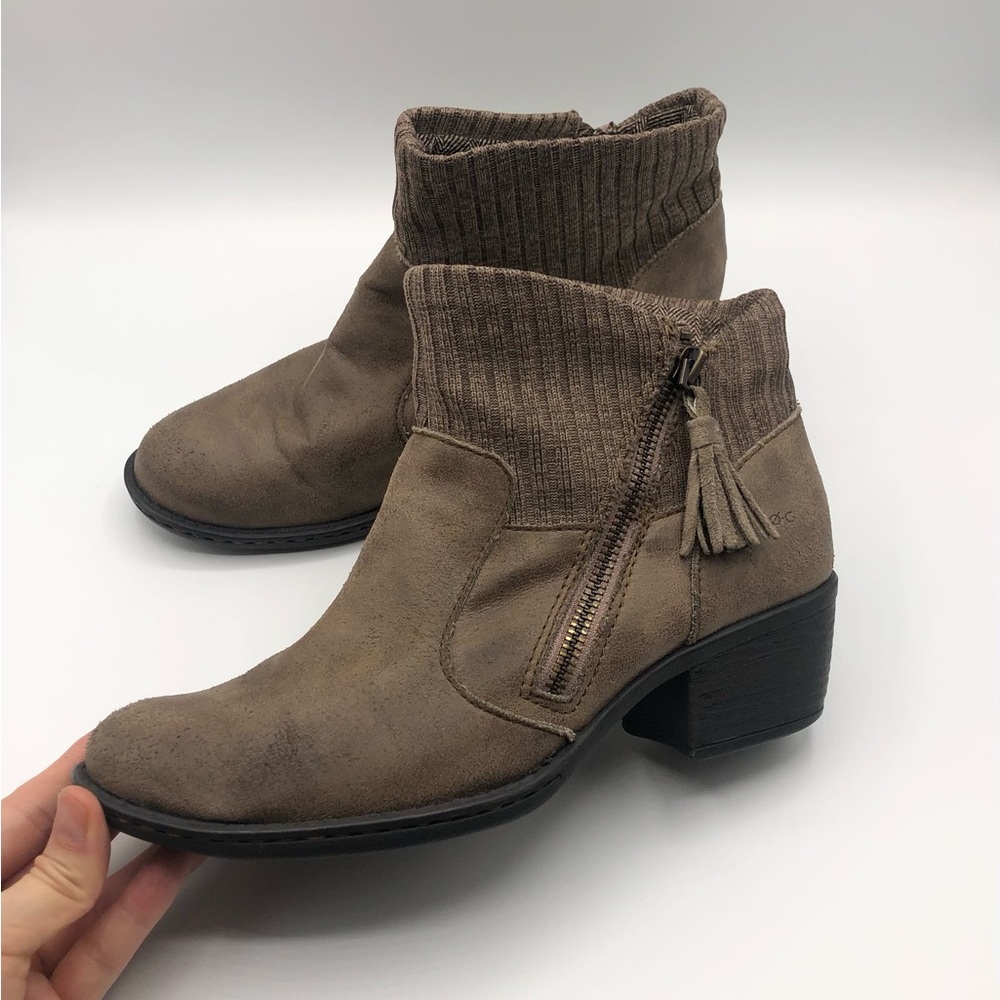 Born boc Taupe Camel Faux Suede Heeled Ankle Booties Women’s Size 6.5